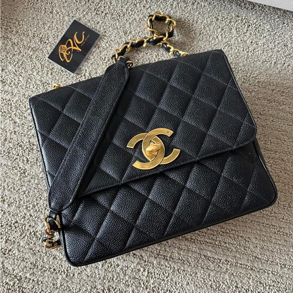 Chanel Black XL Timeless Caviar Square Shoulder Bag with Gold Chain - Picture 5 of 5